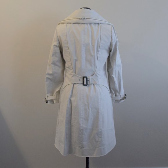 Off-White Buttoned Fall Trench Peacoat Leather Coat - Picture 8 of 16